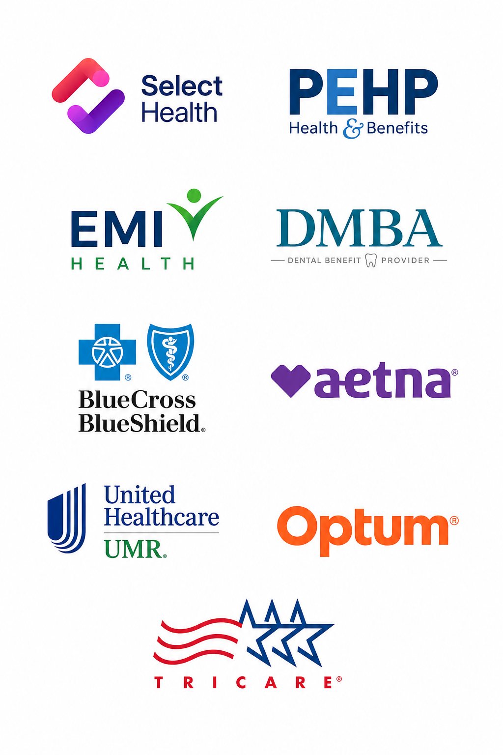 Insurance accepted at Tangible Therapy in Orem, Utah: SelectHealth, PEHP, EMI Health, DMBA, BlueCross BlueShield, Aetna, UnitedHealthcare UMR, Optum and Tricare